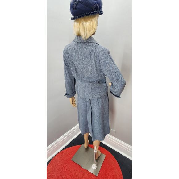 40s Vintage Custom Made Blue Gabardine Skirt (s) Suit - M - Picture 5 of 11